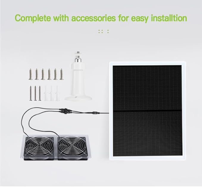 10W Solar Fan, Dual Metal Shell Exhaust Fan Kit for Chicken Coops, Greenhouses, Sheds, Pet Houses, and Windows, chicken coop accessories