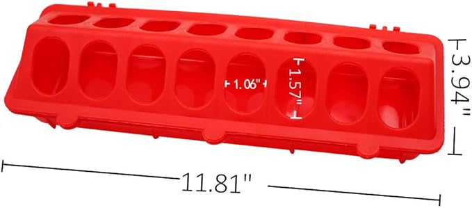 Flip Top Poultry Feeder Trough Small Chick Feeder Plastic Chicken Feeder No Waste Spill Proof for Birds Small Poultry (Red)