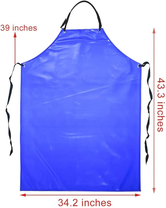 Chemical Resistant Vinyl Apron - Blue Plus Size Unisex PVC Aprons for Dishwashing,Dog Grooming,Gardening,Fish Cleaning,Lab Work（2 Pack）