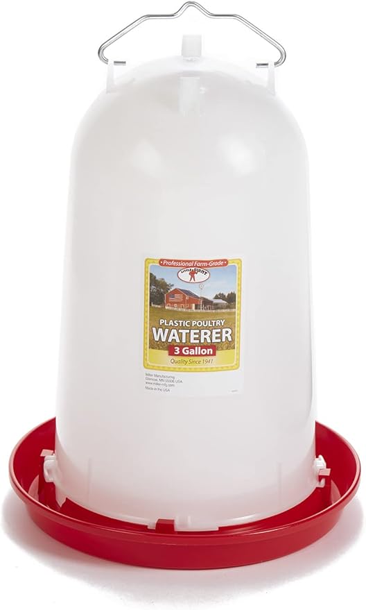 Little Giant® Plastic Poultry Drinker | Heavy Duty Plastic Gravity Fed Water Container Jar | Chicken Waterer with Handle | 3 Gallon