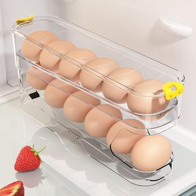 Egg Container for Refrigerator Clear Stackable Egg Holder for Kitchen Storage and Organization (Transparent, 2 Tier)