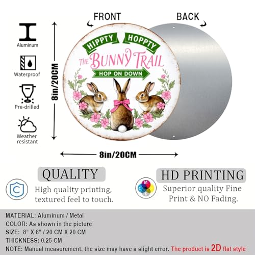 Hippity Hoppity The Bunny Trail Round Aluminum Sign Retro Hop On Down Three Bunnies Pink - 8x8 Inch - Image 2