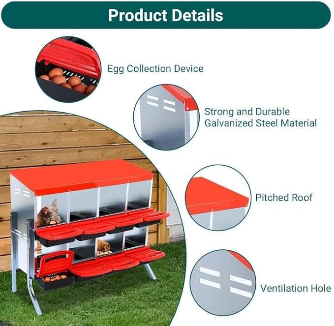 Nesting Boxes for Chickens - 8-Hole Chicken Nesting Boxes for Laying Eggs,Chicken Nesting Box with Lockable Lid - Secure Egg Laying Box for Farm & Backyard - Easy Egg Collection & Protection