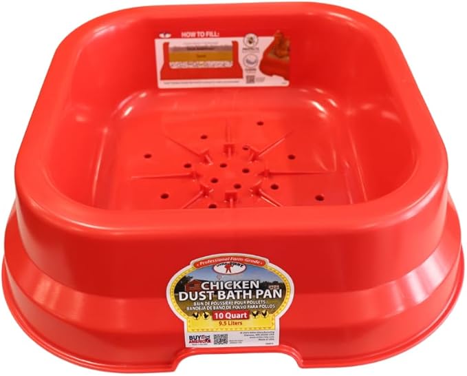 Little Giant® Chicken Dust Bath Pan - 10 Quart Heavy-Duty Plastic Poultry Grooming Basin for Hens & Chicks - Coop Container Tub with Drainage Holes for Dirt, Sand & Ash - Made in USA