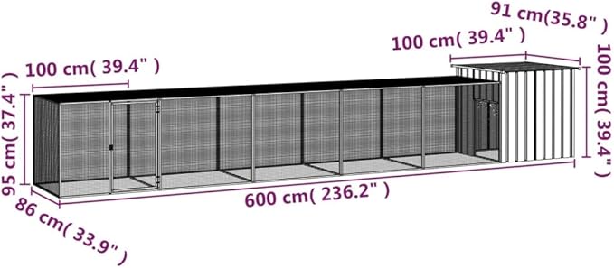 Large Galvanized Steel Chicken Cage, Expandable Outdoor Pet Run, Weather-Resistant Chicken Coop Enclosure for Backyard, 236.2 Inch Length