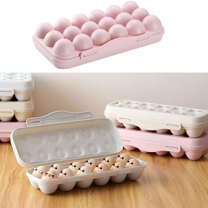 UPKOCH Stackable Egg Storage Box for Refrigerator Portable 18-Count Plastic Egg Holder with Lid Anti-Collision Shatterproof Container for Kitchen Organization