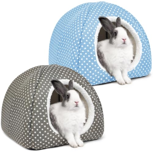 2 Pack Rabbit Hideout Large Bunny Bed Washable Rabbit House - Gray+Light blue, Foam by Tierecare