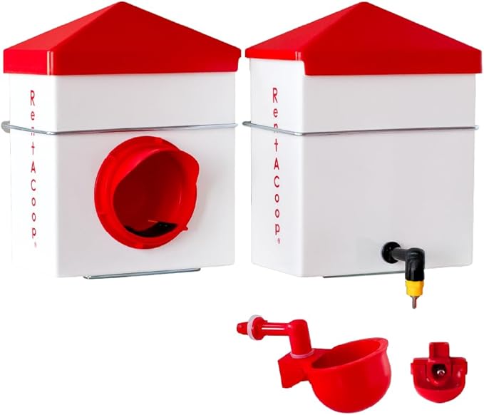 RentACoop 2.5 Pound Chick2Chicken Medium Port Feeder and 64 Ounce (2 Liter) Drinker Set for Chicks, Chickens, Quail, and Other Small Birds