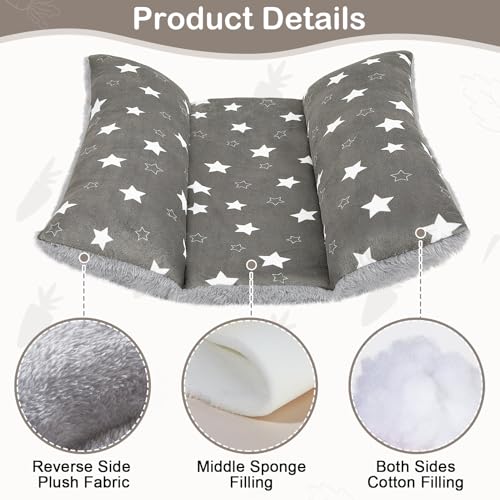 15"x14" Soft Plush Rabbit Bed Washable Cuddle Mat for Small Pets - Medium, Grey Stars, Polyester - Image 5