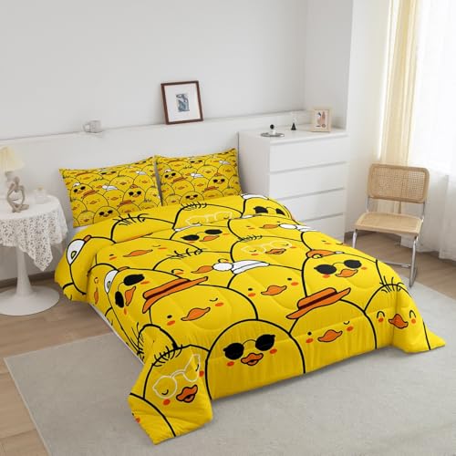 Erosebridal Cute Duck Comforter Set,Cartoon Yellow Duck Bedding Set Full - Color 02, Polyester, 3 Pack - Image 2