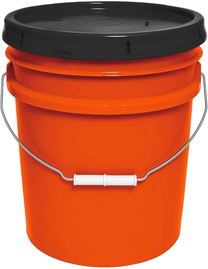5-Gallon Bucket with Airtight Lid – Made in USA, Food Grade BPA Free Plastic, Heavy Duty Multi-Use, Metal Handle with Grip, Stackable Storage – Orange, 1 Pack