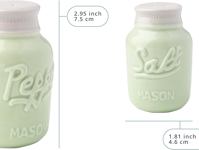 Comfify Mason Jar Salt & Pepper Shakers – Aqua Green Rustic Ceramic Kitchen Decor, Great for Farmhouse or Shabby Chic Homes