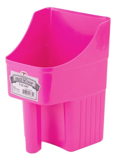 Little Giant® Plastic Enclosed Feed Scoop | Heavy Duty Durable Stackable Livestock Feed Scoop with Measure Marks | Livestock Handling Scoop | Farm, Ranch & Pet | 3 Quart (Hot Pink)
