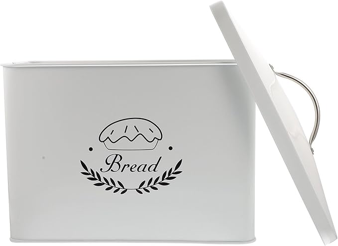 Angoily Metal Bread Box and Kitchen Storage Box with Lid, Rectangle Iron Bread Container for Countertop Bakery and Grain Organizing, Sturdy Metal Snack and Rice Storage Bin for Home
