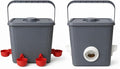 Chicken Feeder and Waterer Set (2.6 Gallon / 10L) – Square Automatic Poultry Dispenser Kit – Gravity Feed Ports & Drinking Cups – Durable Coop Accessories for Hens & Ducks (Grey)