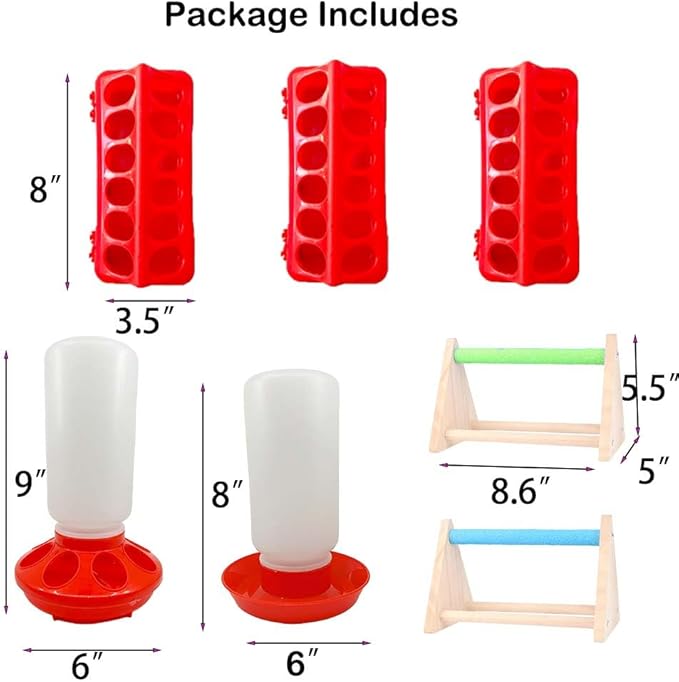 7 Pack Chick Feeder and Waterer Kit No Waste with Chick Perch Flip Top Small Poultry Feeder Trough Quail Feeding Supplies Baby Chick Starter Kit for Chicken Coop Brooder Duck Quail Gravity