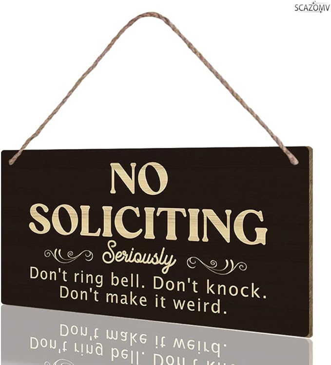 SCAZOMV No Soliciting Wood Sign Decor Don't Ring Bell Don't Knock Don't Make It Weird Funny Rustic Wood Front Door Sign Vintage Wall Hanging Plaque Porch Yard Home Farmhouse Decor 10''x 5''