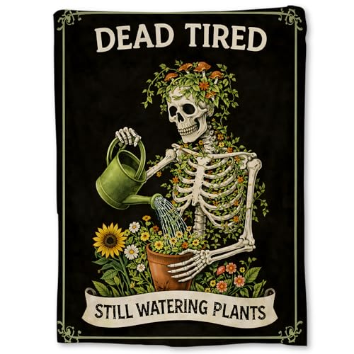 Funny Skeleton Gardening Blanket Gifts, Flowers Flannel Throw Blanket for Couch - 60×50 Inch, Travel & Home Decor by Ti Caldi