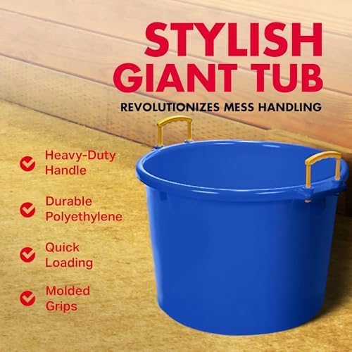 70 Quart Large Muck Bucket, Heavy-Duty Plastic Utility Tub with Handles, Blue Stable Feed and Storage Container for Barn, Farm, and Outdoor Use