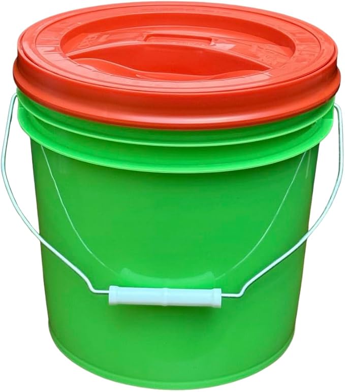 House Naturals 2 Gallon Food Grade - BPA Free Made in USA Buckets Lime Color pails with Screw On Gasket Lids (4, Lime - Red lids)