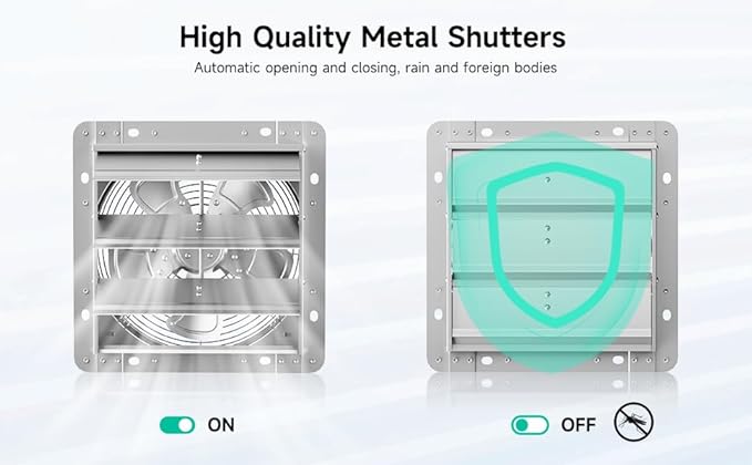 10Inch Shutter Exhaust Fan，Automatic Shutter with ON/OFF Switch, 960 CFM High-Speed Vent Fan, 1580 RPM Wall Mounted Attic Fan for Shed, Garage, Greenhouse Ventilation (10in)