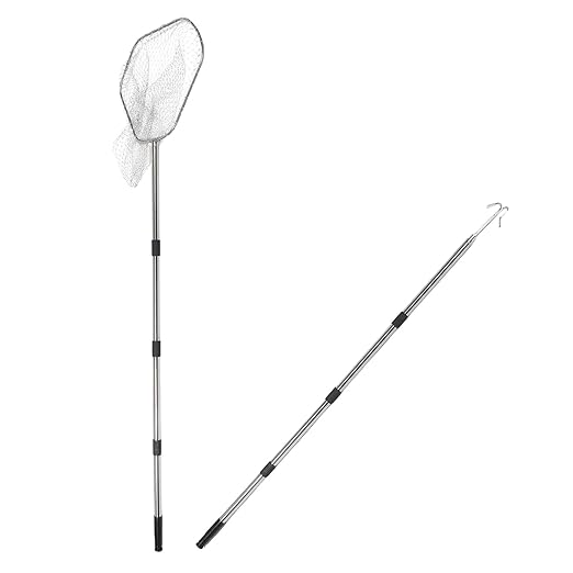 BESTonZON Chicken Catcher Net and Hook Set for Outdoor Poultry Farming, Retractable Stainless Steel Handle with Thick Mesh Net for Catching Chickens, Ducks, and Geese at Farm Or Ranch