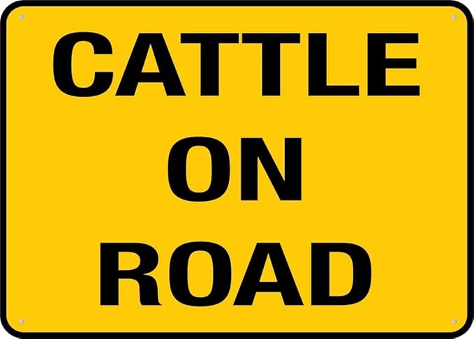 Cattle On Road Tin Sign Warning Metal Sign Vintage Wall Decor for Home Farm Bar Coffee Shop Club Decoration 12x16 Inch