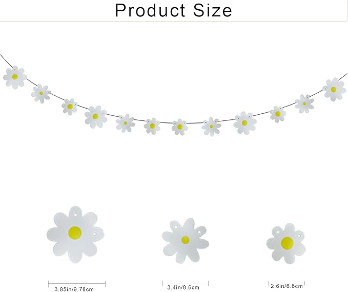 6Pcs White Daisy Banner Garland Spring Flower Hanging Bunting for Girl Boy Groovy Hippie Boho Birthday Party Decoration