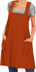 Larmliss Women's Cotton Cross Back Apron Pinafore Dress with Big Pockets Loose Square Apron for Baking Cooking Gardening
