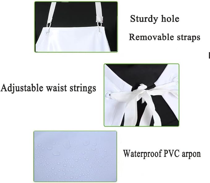 Unisex Waterproof Rubber Vinyl Apron - Oil Chemical Resistant Work Apron with Adjustable ties for Dishwashing,Kitchen,Cleaning,Butcher,Food Industrial MD006-whitethick