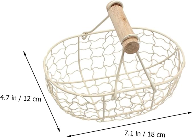 2pcs Rustic Iron Wire Basket with Wooden Handle, Multi-function Farmhouse Style Countertop Fruit and Egg Storage Organizer for Kitchen and Pantry