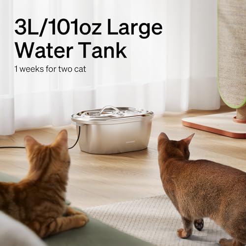 PETLIBRO Stainless Steel Cat Water Fountain, 101oz/3L Automatic Water Dispenser for Cats - 3L + 2 Filters, Metal, 3 liters - Image 6