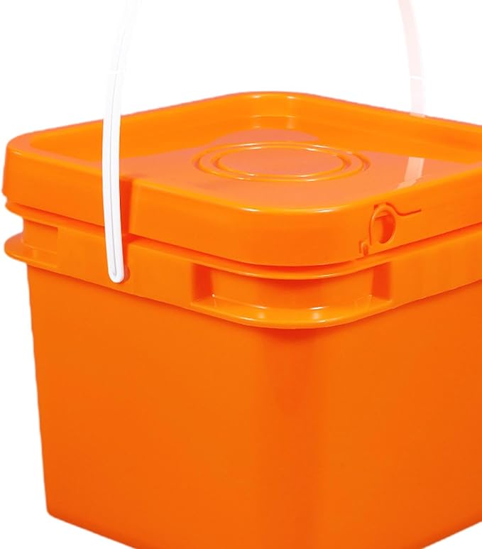 Square Bucket All Purpose Pail Large Capacity Food Storage Container with Handle and Lid for Home Improvement Outdoor Picnics, 8L 23.7x23.7x20.95cm