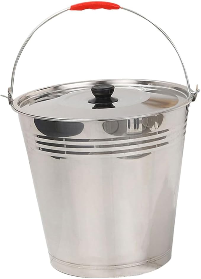 Stainless Steel 304 Milk Bucket with Lid Thickened Round Water Container for Farm Use Multipurpose Heavy-Duty Milk Storage Bucket Non-Magnetic