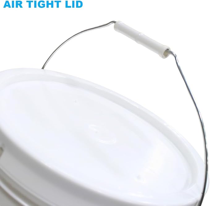 3.5-Gallon Bucket with Airtight Lid – Made in USA, Food Grade BPA Free Plastic, Heavy Duty Multi-Use, Metal Handle with Grip, Stackable Storage – White, 1 Pack