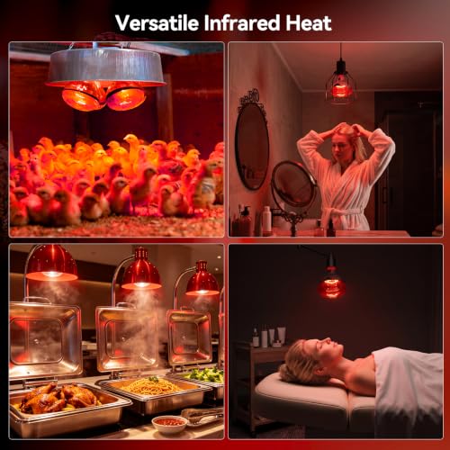 Lustaled 250W Red Heat Lamp Bulbs, Brooder Heat Lamps for Chickens-4Pack - Glass - Image 2