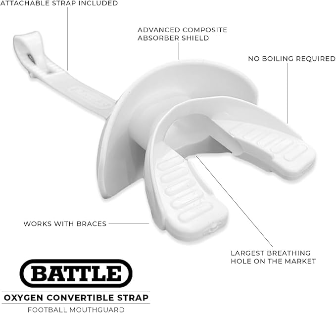 Battle Sports Chrome 3D Predator Oxygen Mouthguard - Convertible Strap, Superior Airflow & Better Performance, Maximum Protection, Works with Braces