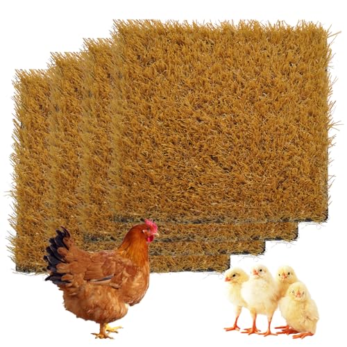 4 PCS Washable Chicken Nesting Pads,11.8x11.8 Artificial Grass Turf Reusable Chickens Nest - Yellow, Polyethylene (PE) by MUYG