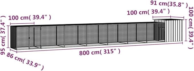 Large Outdoor Chicken Cage, Galvanized Steel Animal Pen for Poultry, Ducks, and Rabbits, Secure Walk-in Enclosure with Anthracite Finish, 315 Inch