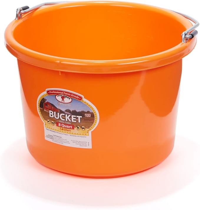 Plastic Animal Feed Bucket (Navy) - Little Giant - Round Plastic Feed Bucket with Metal Handle (8 Quarts / 2 Gallons) (Item No. P8ORANGE6)