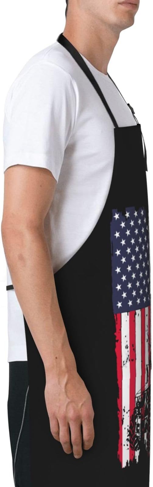 Distressed Flag Tractor Aprons With Pockets Men Women Waterproof Adjustable Bib Apron Kitchen Gardening Salon Aprons For Cooking