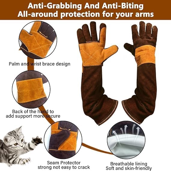 Animal Handing Gloves Bite Proof,Leather Welding Gloves,Multipurpose Puncture Proof Glove for Dog,Cat,Reptile,Snake