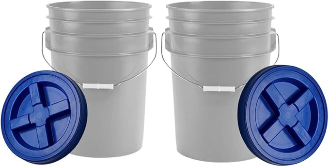 House Naturals 6 Gallon Food Grade BPA Free Made in USA Bucket Pail with Blue Airtight Double Gasket Screw on Lid (Pack of 2)