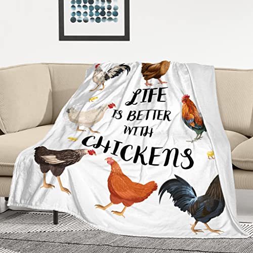Cute Chicken Printed Blanket Soft Fuzzy Flannel Plush Throw Blanket for Couch,Sofa and Bed - Throw Size 50" x 60" (130 x 150 cm), White Rooster by AISDE