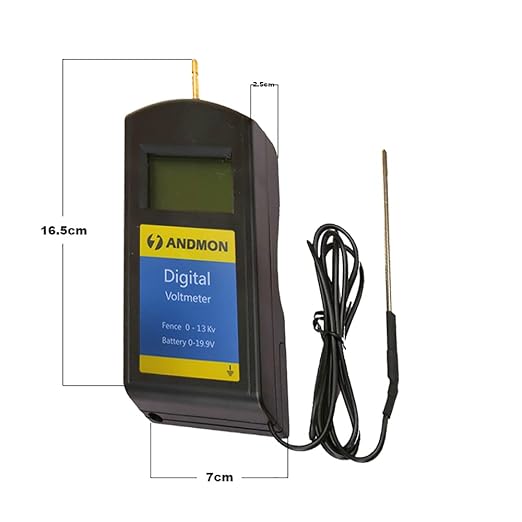 Andmon Electric Fence Tester Battery Testing Digital Electric Fence Voltage Tester Testing Range 250 to19900V LCD Voltage Detector Gardening Tools
