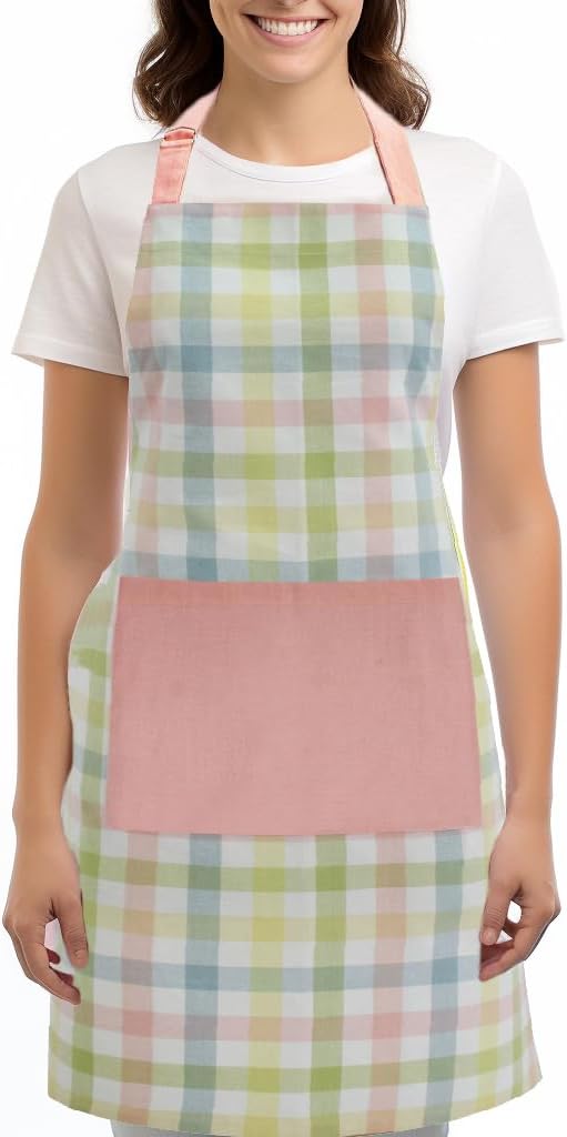 COTTON CRAFT Spring Pantry Apron - Easter Summer Chef Apron-Premium Cotton Adjustable Apron with Pocket and Long Waist Ties