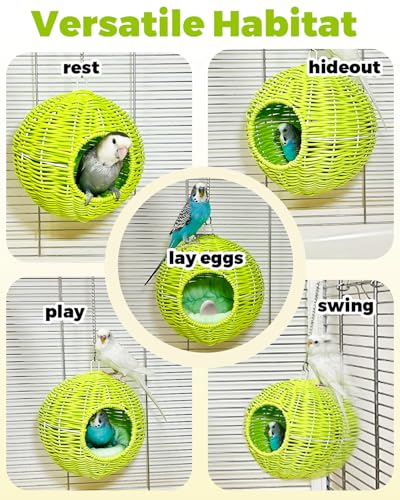 Chewproof Steel Frame Bird Nest for Cage, Washable Small Bed Hammock - S-Long Chain-green for Small Birds, Chew-resistant Steel Frame - Image 6