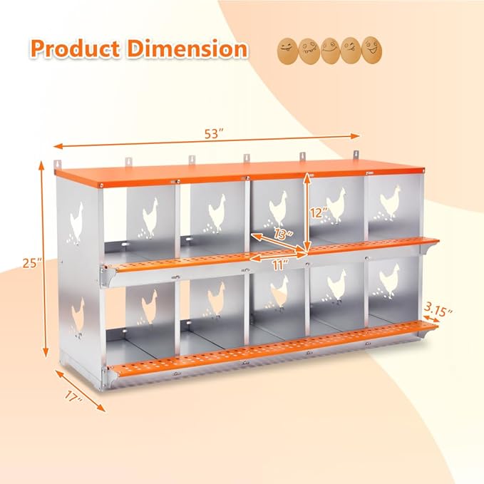 Wall-Mounted Metal Nesting Box for Chickens and Ducks – Galvanized Steel Construction with Ventilation & Easy Egg Access (10-Orange)