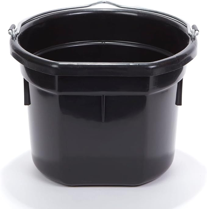Little Giant® Flat Back Plastic Animal Feed Bucket | Animal Water and Feed Bucket with Metal Handle | 8 Quarts | Black