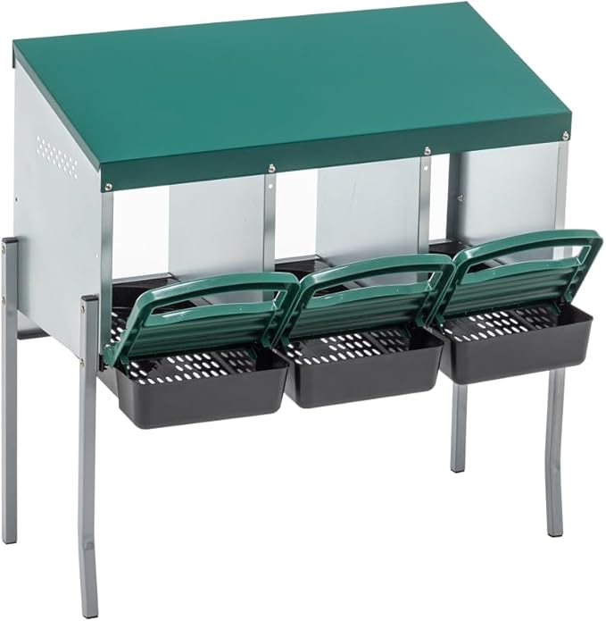 Green Chicken Nesting Box for Laying Eggs – Roll Away Poultry Nest, Durable & Easy-Clean Hen Egg Box for Coops, Secure & Comfortable (3-Hole with Legs,Green)